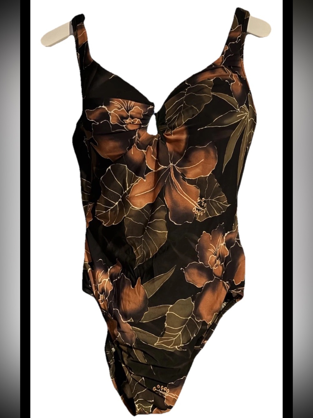Miraclesuit Swimsuit Size 14 VTG Pandora Brown Floral One Piece Bathing Suit